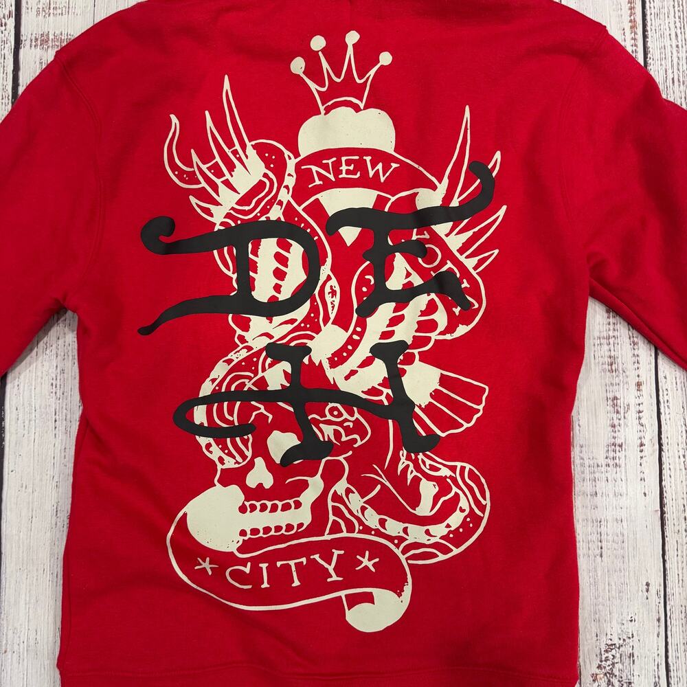 Ed Hardy 77 Tattoo Hellcat Tiger Skull Hoodie Red NWT S - Picture 4 of 11